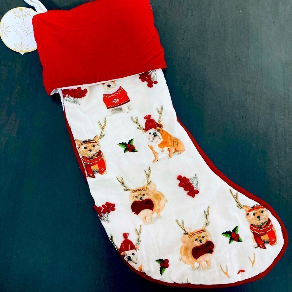 Christmas Dogs Beaded Embellished Stocking